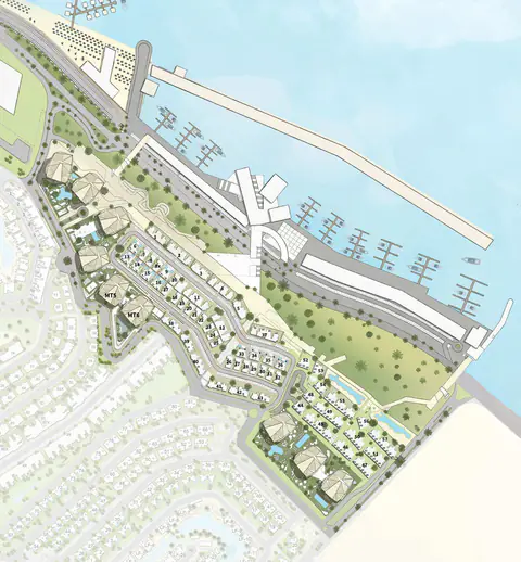 Site plan of Marina Towers and Marina Residence showing nine tower footprints and numbered plots